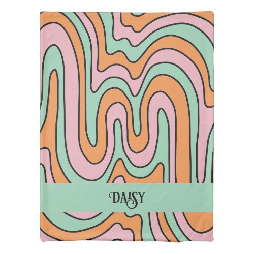 Personalized Bold Retro Abstract Wavy Lines Dorm Duvet Cover