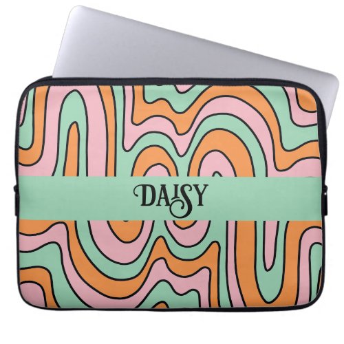 Personalized Bold Retro Abstract Wavy Lines  Laptop Sleeve