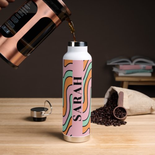 Personalized Bold Retro Abstract Wavy Lines  Water Bottle
