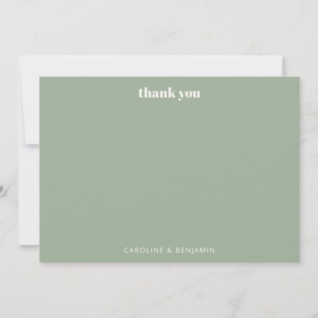 Personalized Bold Sage Green Chic Modern Wedding Thank You Card (Front)