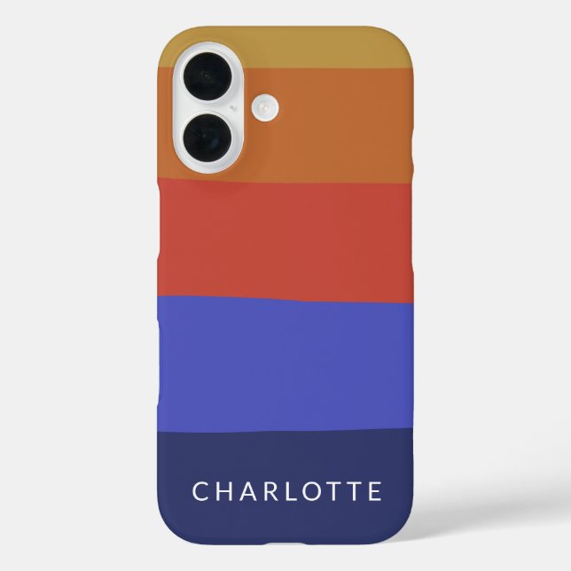 Personalized Bold Striped Warm Red Blue Name Case-Mate iPhone Case (Back)