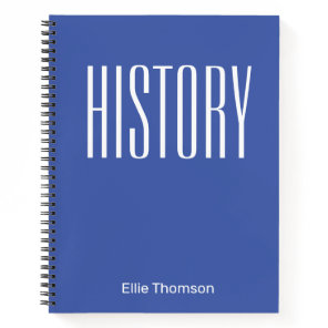 Personalized Bold Typography History Subject Blue Notebook