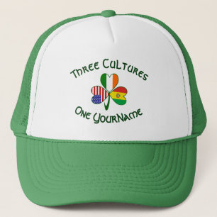 Personalized Bolivia Ireland USA Shamrock Flag Trucker Hat