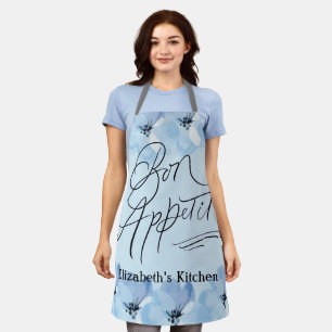 Personalized Bon Appetit Blue Floral Apron