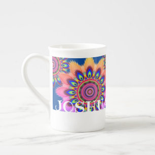 Personalized bone china mug boho mandala