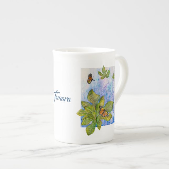Personalized Bone China Mug with Butterflies (Front Right)