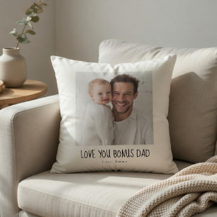 Personalized Bonus Dad Photo   Custom Step Dad Throw Pillow