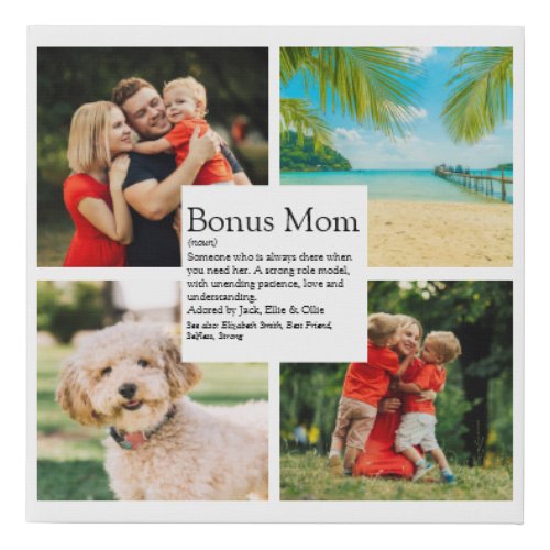 Personalized Bonus Mom Definition 4 Photo Faux Canvas Print
