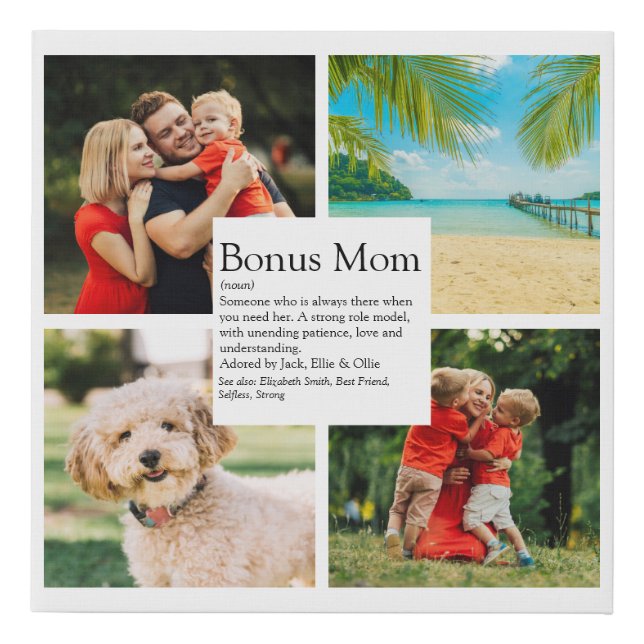 Personalized Bonus Mom Definition 4 Photo Faux Canvas Print (Front)