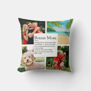 Personalized Bonus Mom Definition 4 Photo Throw Pillow