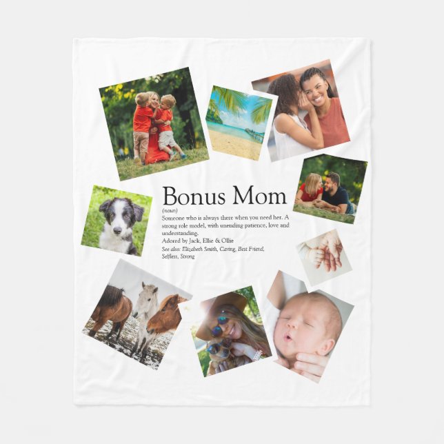 Personalized Bonus Mom Definition 9 Photo Collage Fleece Blanket (Front)