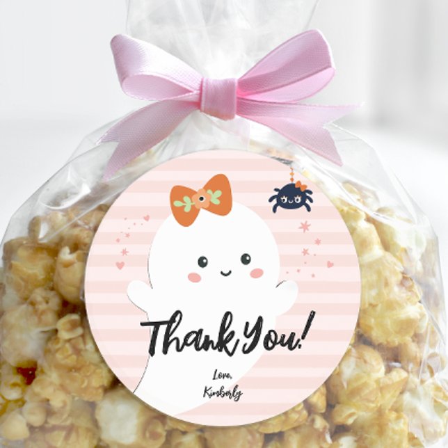 Personalized BOO Day Halloween Birthday Thank You Classic Round Sticker (Personalized Happy Booday Halloween Birthday Thank You Sticker)