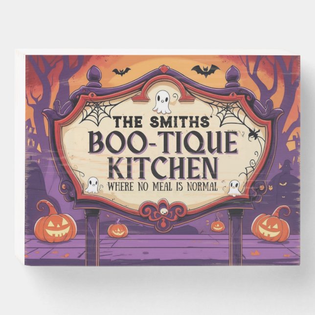 Personalized Boo-Tique Kitchen Halloween Wooden Box Sign (Front Horizontal)