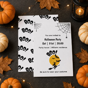 Personalized Boo Witch, Bats & Full Moon Halloween Invitation