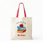 Personalized Book & Apple Teacher Tote Bag Personalized Book & Apple Teacher Tote Bag