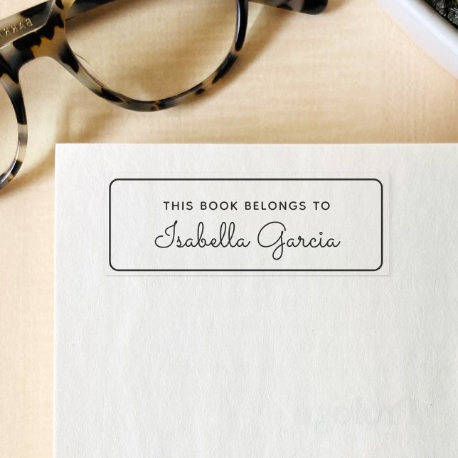 Personalized Book Belongs To Modern Script Self-inking Stamp (Modern Stylish and simple This Book Belongs To stamp, with a beautiful script typography.)