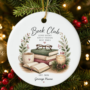 Personalized Book Club Christmas Gift Ceramic Ornament