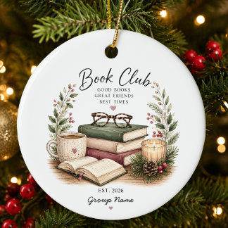 Personalized Book Club Christmas Gift Ceramic Ornament