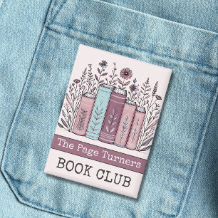Personalized Book Club Floral Button