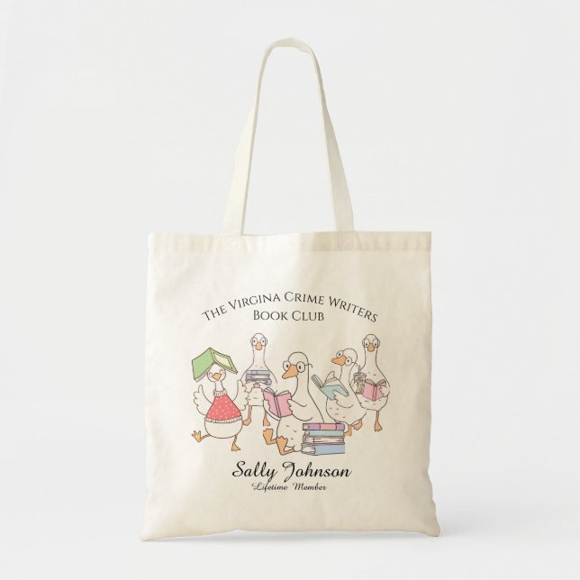 Personalized Book Club Tote Bag with Cute Geese (Front)
