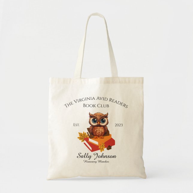 Personalized Book Club Tote Bag with Cute Owl  (Front)