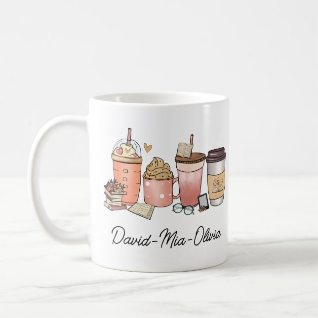 Personalized Book & Coffee Day Mug – Custom Name  (Left)