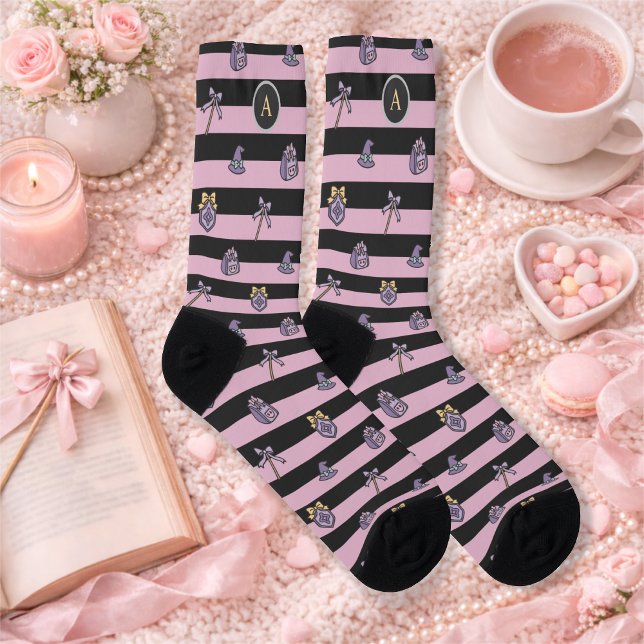 Personalized Book Girl Academy Wizard Black Pink Socks (Creator Uploaded)
