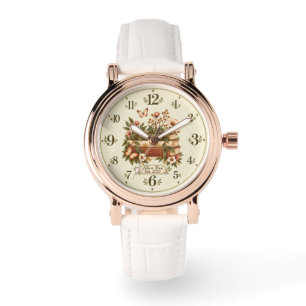 Personalized Book Lover Flowers Vintage Wrist Watch