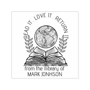 Personalized BOOK Lovers EDIT Wood EMBOSSER Rubber Self-inking Stamp