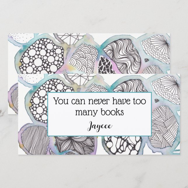 Personalized book mark, mixed media doodle art thank you card (Front/Back)