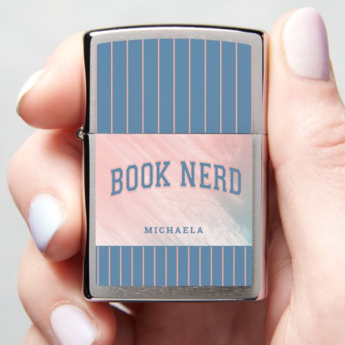 Personalized Book Nerd Pink Blue  Stripes  Zippo Lighter