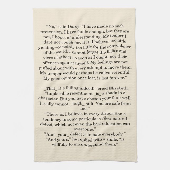 Personalized Book Quote Text Pride & Prejudice Kitchen Towel (Vertical)