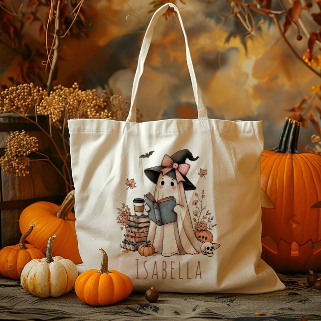 Personalized Book Read Ghost Trick Or Treat Candy Tote Bag (Creator Uploaded)