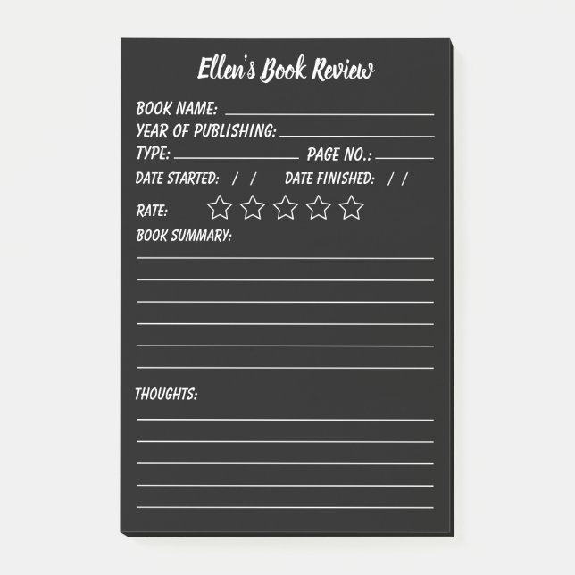 Personalized Book Review & info Notes (Front)