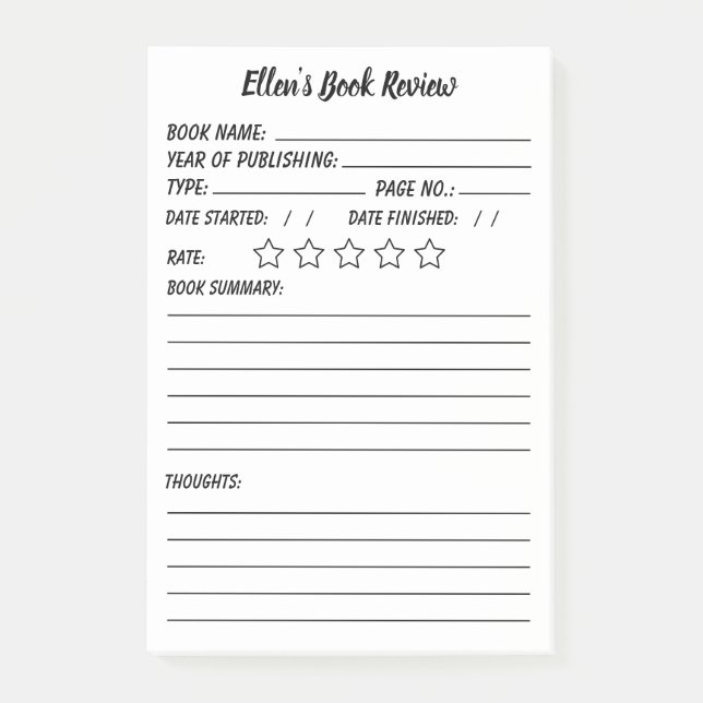 Personalized Book Review & info Post-it Notes (Front)