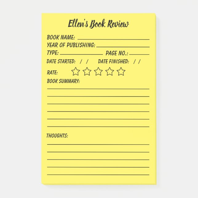 Personalized Book Review & info Post-it Notes (Front)