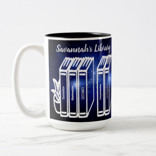 Personalized Book Titles Library Blue Galaxy Two_Tone Coffee Mug