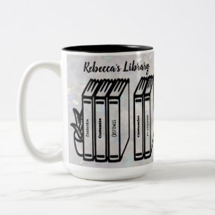 Personalized Book Titles Library Pearl White Two-Tone Coffee Mug