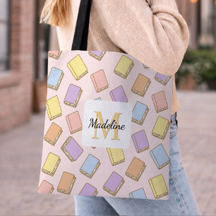 Personalized Bookish Girl Book Cute Name Pink  Tote Bag