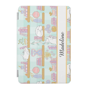 Personalized Bookish Girl Cute Cat Name Green iPad Mini Cover