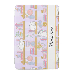 Personalized Bookish Girl Cute Cat Name Purple iPad Mini Cover