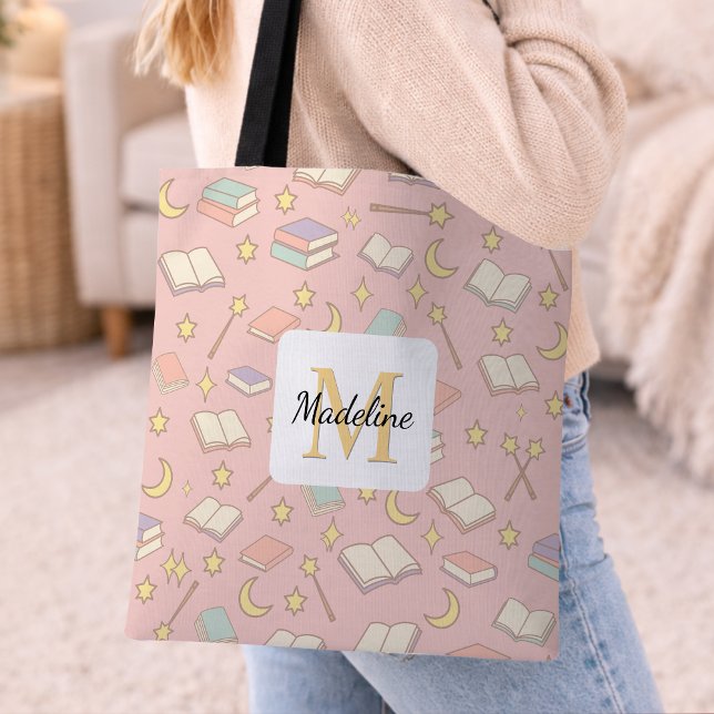 Personalized Bookish Girl Cute Magic Name Pink Tote Bag (Creator Uploaded)