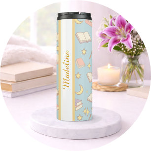 Personalized Bookish Girly Blue Cute Magic Name Thermal Tumbler