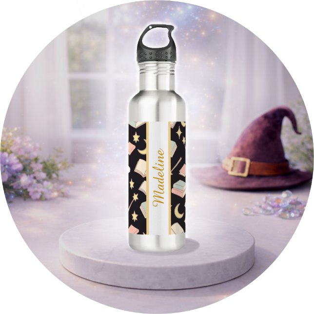 Personalized Bookish Girly Cute Dark Magic Name Stainless Steel Water Bottle (Creator Uploaded)
