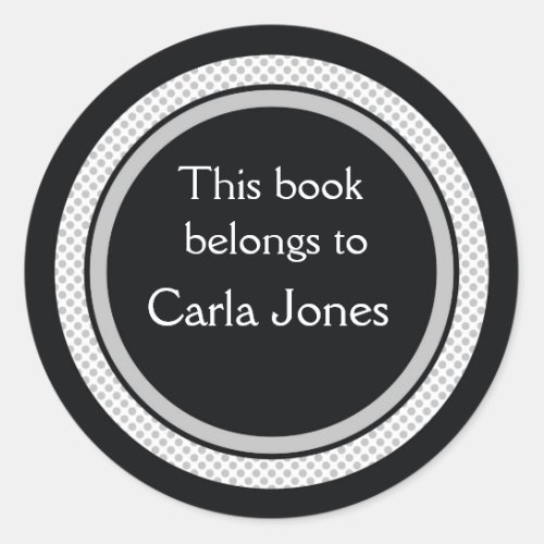 Personalized BookplatesBlack And Gray Polka Dots Classic Round Sticker