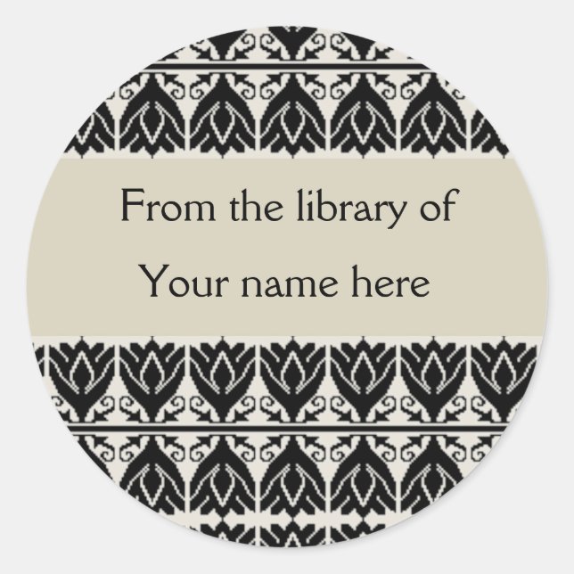 Personalized Bookplates - Black Damask (Front)