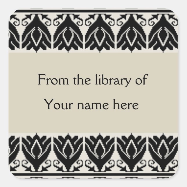 Personalized Bookplates - Black Damask (Front)