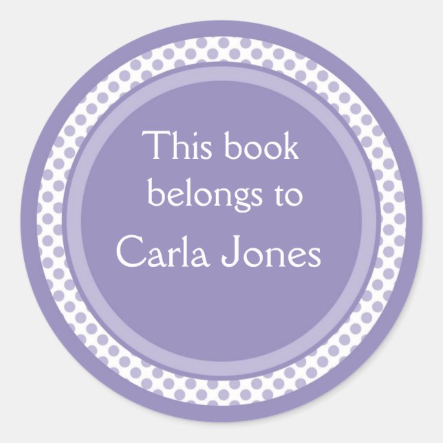 Personalized Bookplates:Lavender Polka Dots Classic Round Sticker (Front)