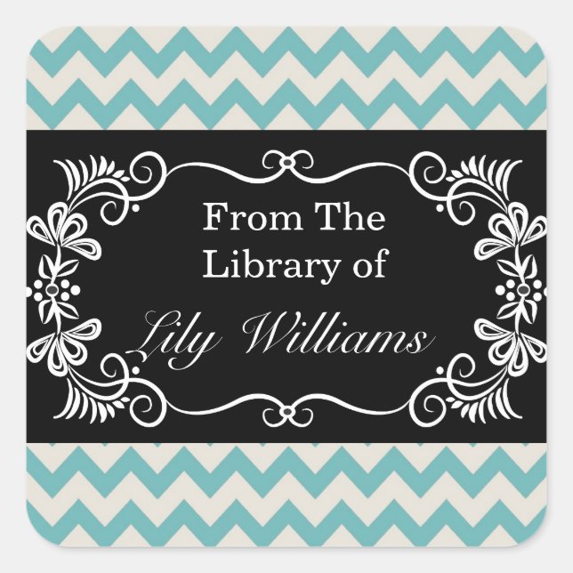 Personalized Bookplates - Mint Chevron Pattern (Front)
