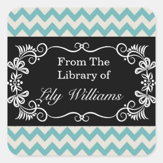 Personalized Bookplates - Mint Chevron Pattern